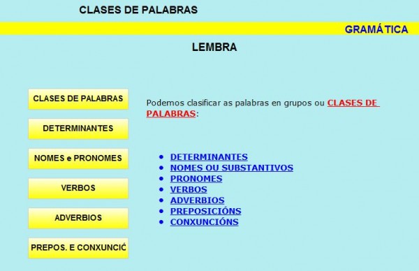 CLASES DE PALABRAS LINGUA 5º